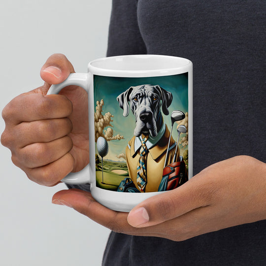 Great Dane Golfer- White glossy mug v2