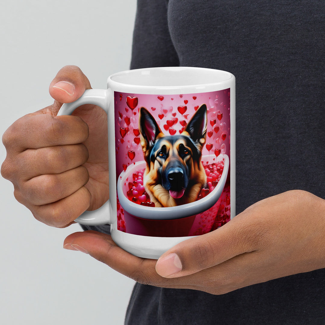 German Shepherd Romantic- White glossy mug