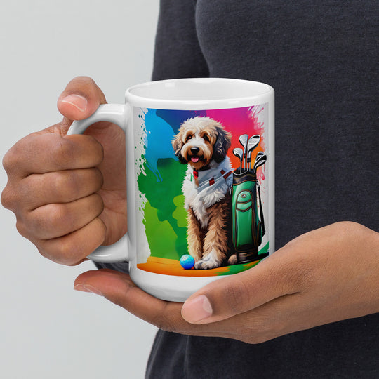 Bernedoodle Golfer- White glossy mug v3