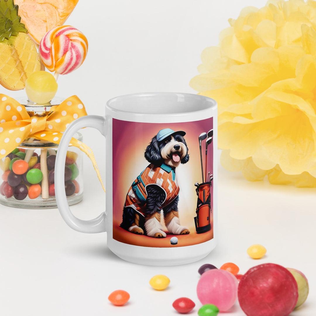 Bernedoodle Golfer- White glossy mug v4