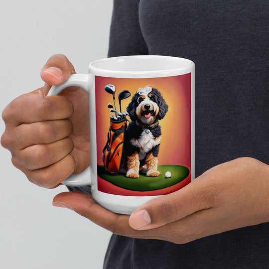 Bernedoodle Golfer- White glossy mug v5