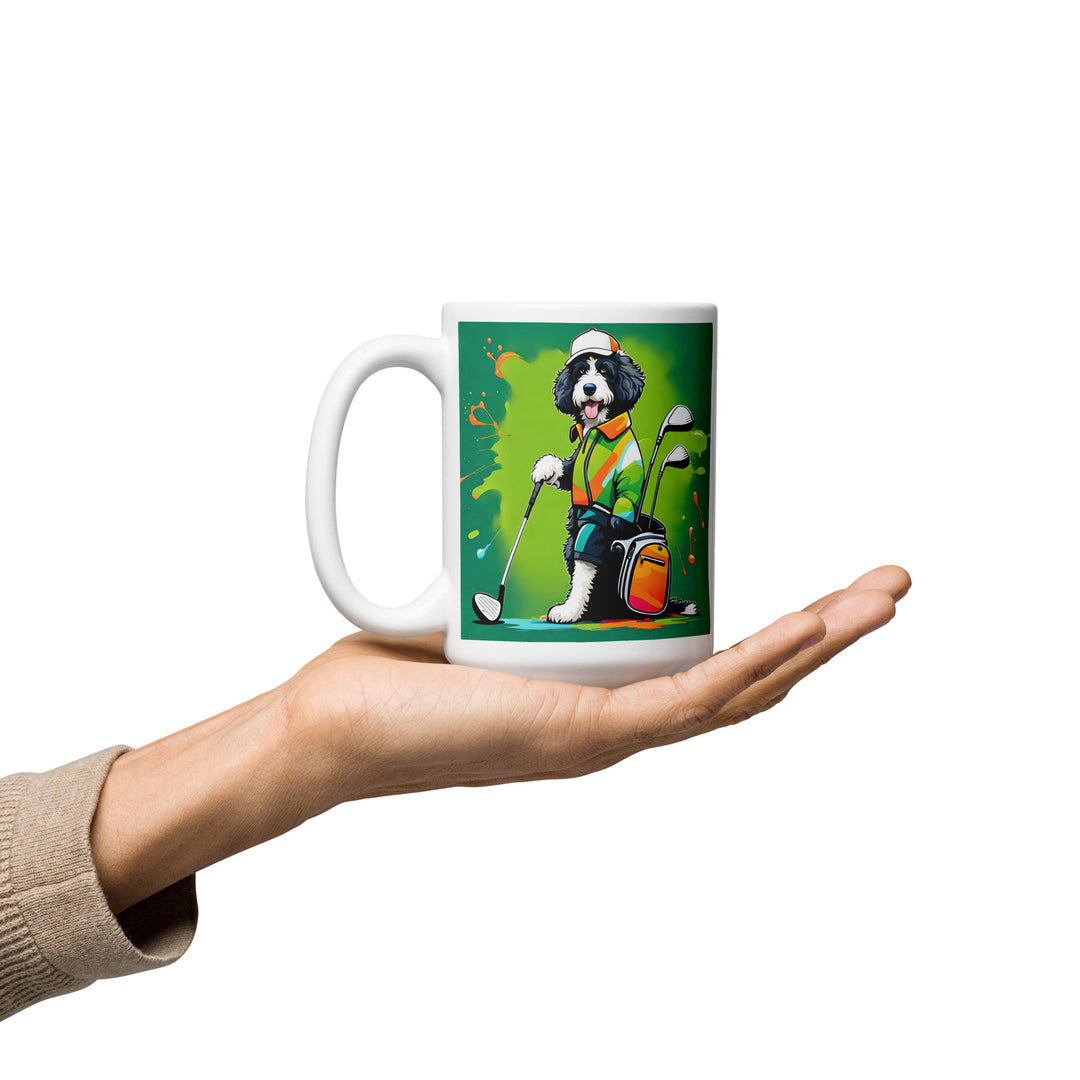 Bernedoodle Golfer- White glossy mug v8