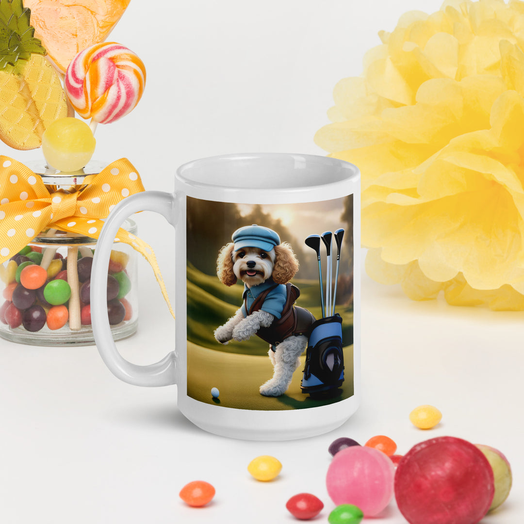 Cavapoo Golfer- White glossy mug v2