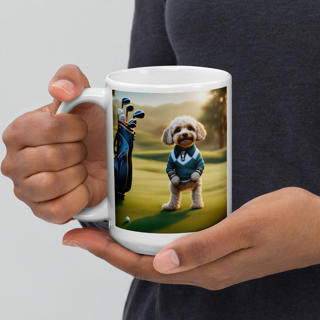 Cavapoo Golfer- White glossy mug v3