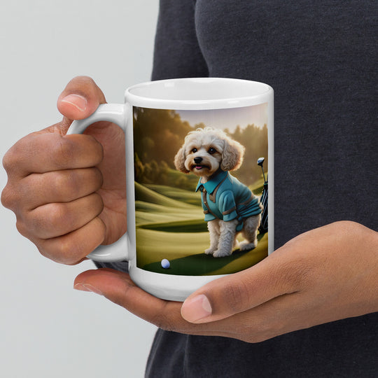 Cavapoo Golfer- White glossy mug v4