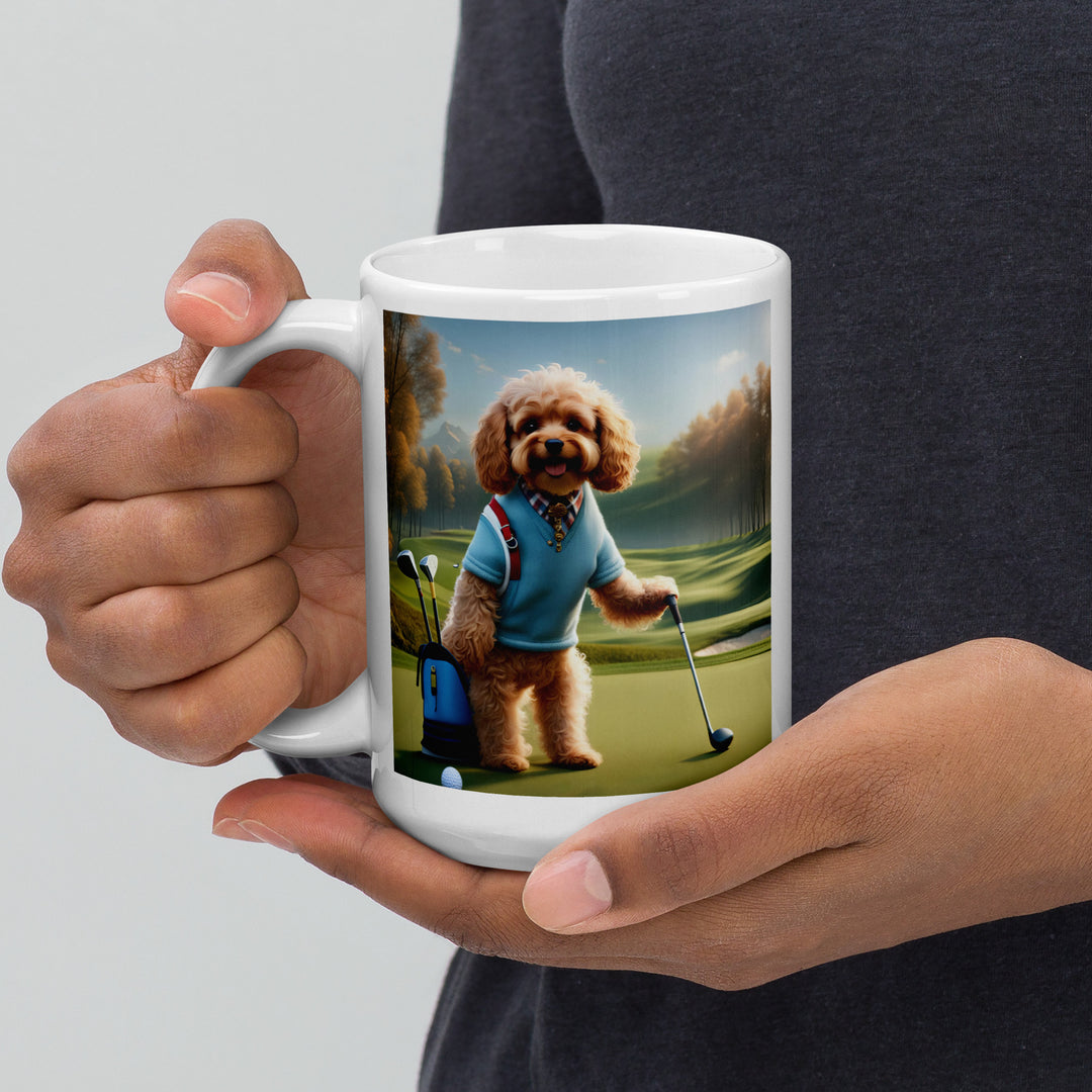 Cavapoo Golfer- White glossy mug v7