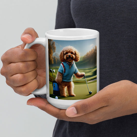 Cavapoo Golfer- White glossy mug v7