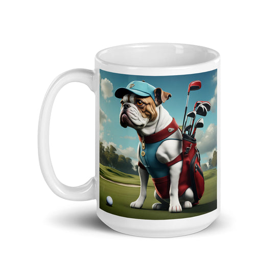 Catahoula Bulldog Golfer- White glossy mug