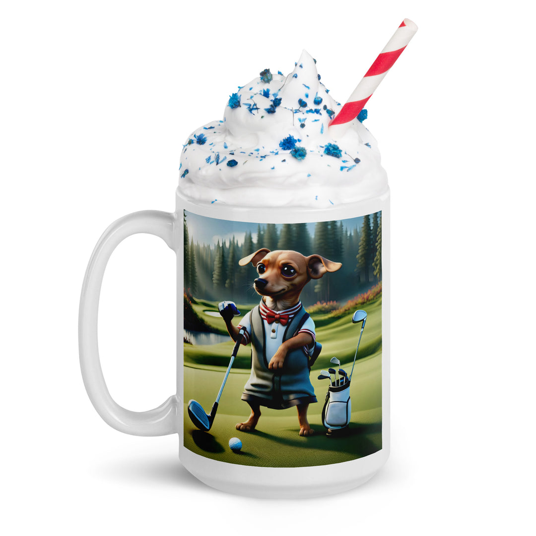 Chiweenie Golfer- White glossy mug v3