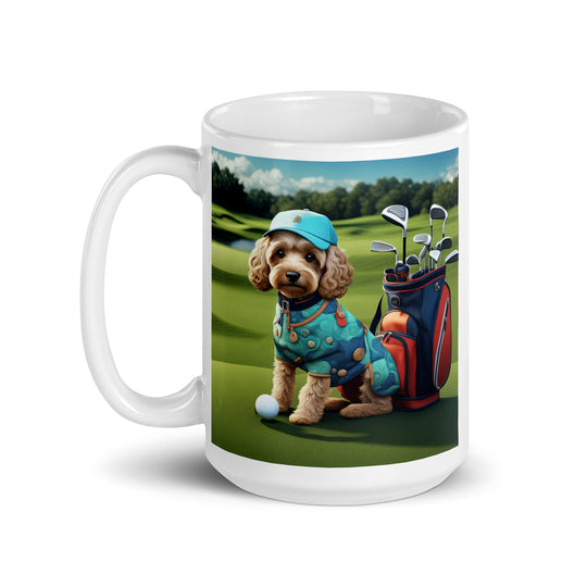 Cockapoo Golfer- White glossy mug v5