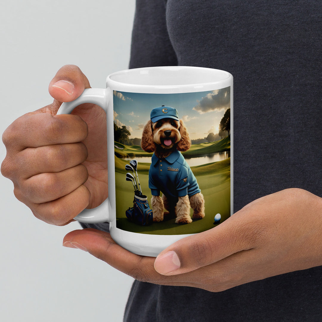 Cockapoo Golfer- White glossy mug v6