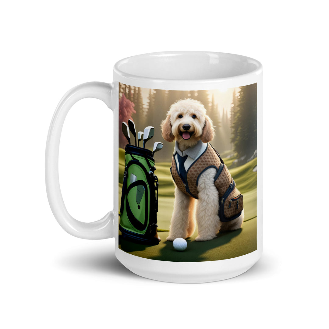 Goldendoodle Golfer- White glossy mug v2
