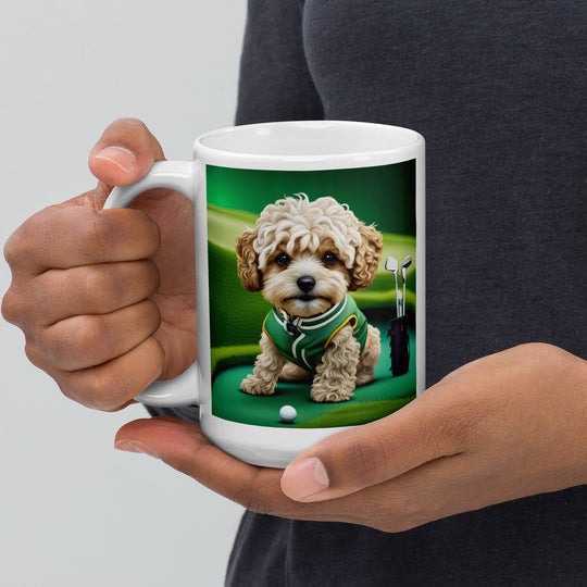 Maltipoo Golfer- White glossy mug v7