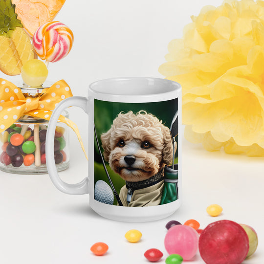 Maltipoo Golfer- White glossy mug v8