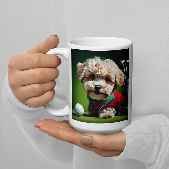 Maltipoo Golfer- White glossy mug v9