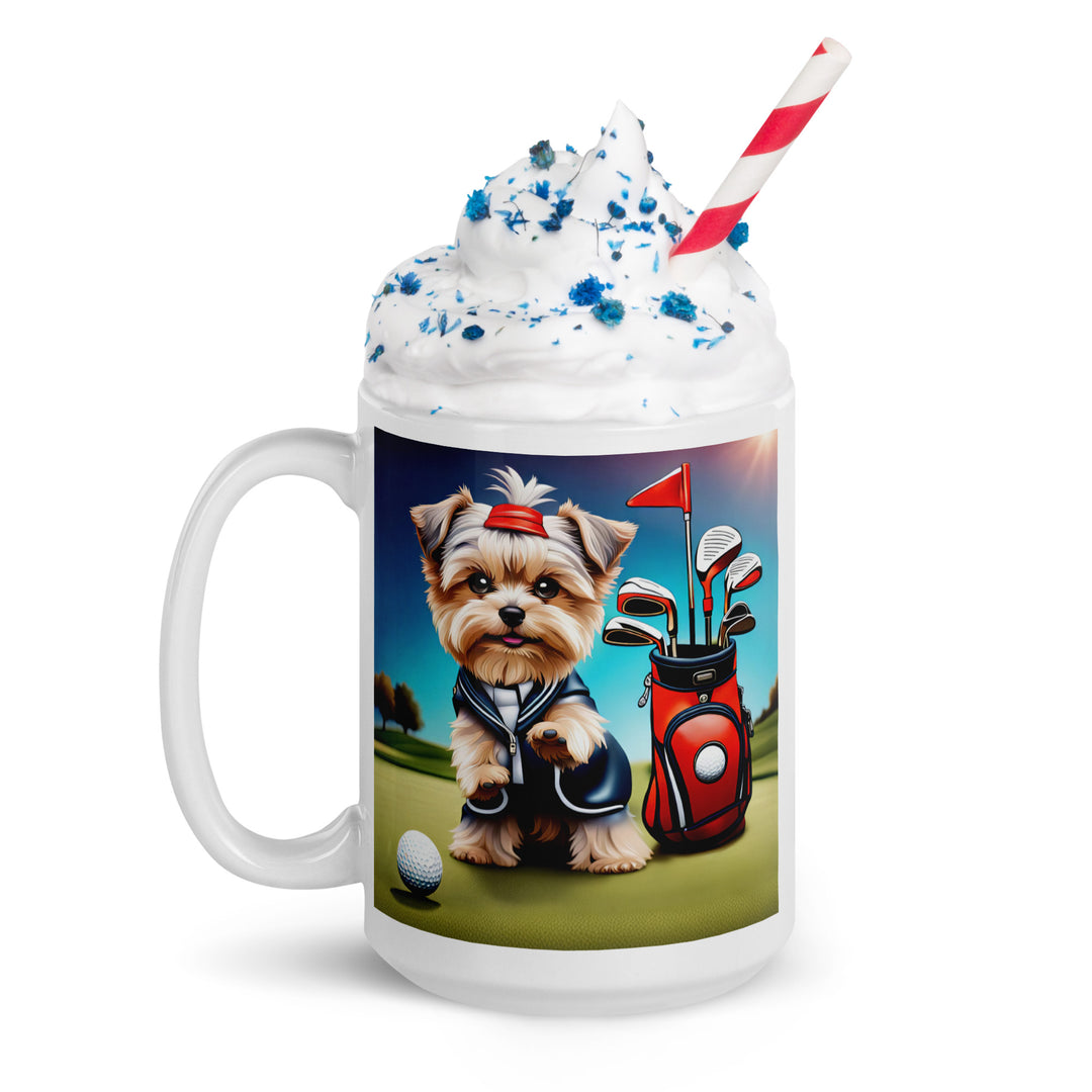 Morkie Golfer- White glossy mug v2