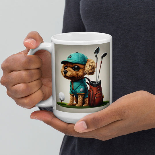 Pekapoo Golfer- White glossy mug v7