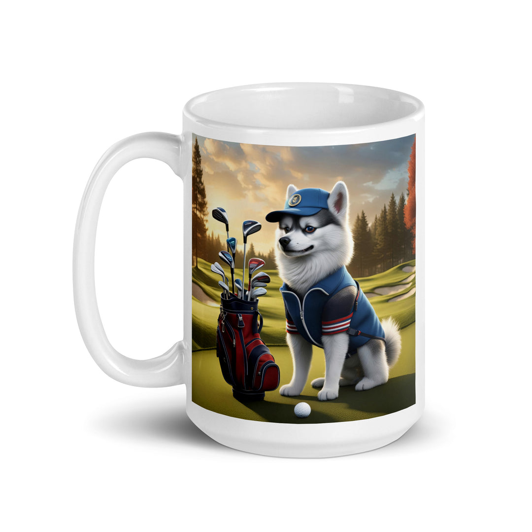 Pomsky Golfer- White glossy mug v4