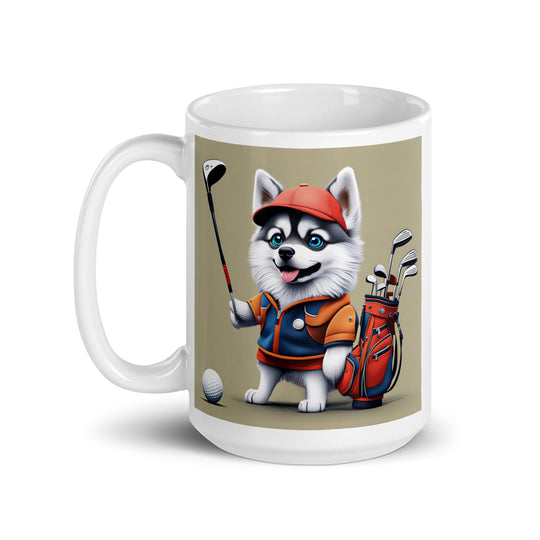 Pomsky Golfer- White glossy mug v14