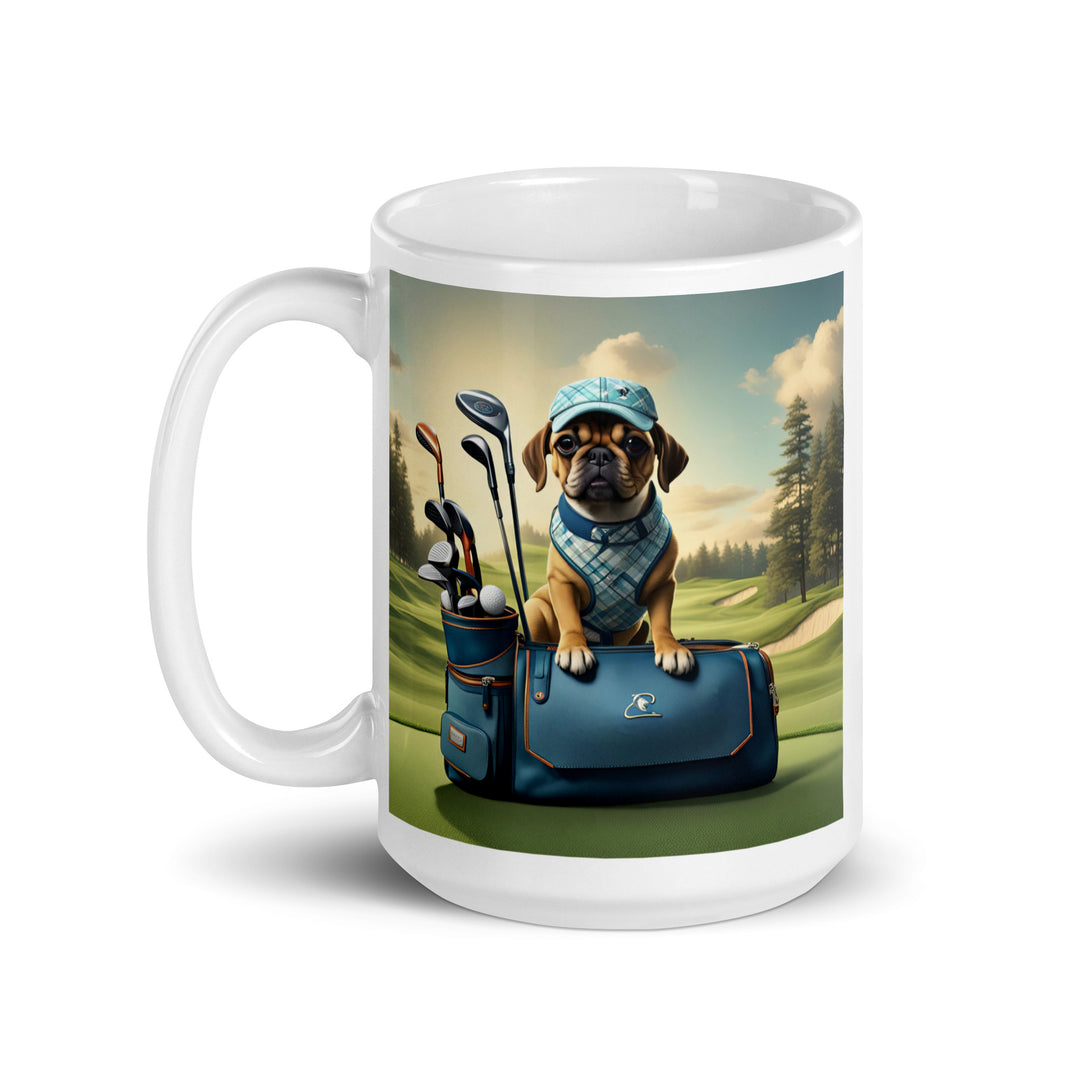 Puggle Golfer- White glossy mug v2