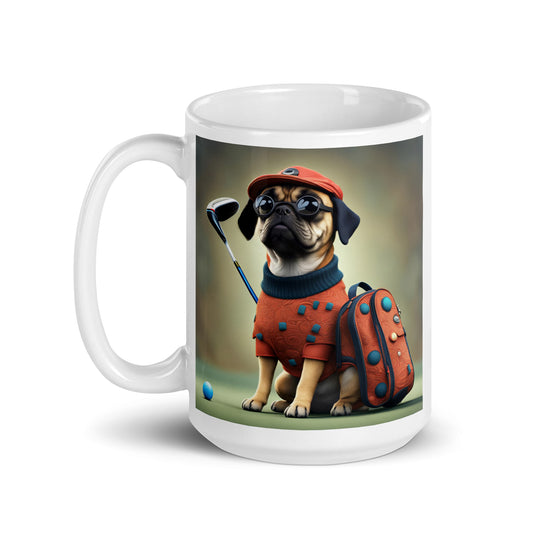 Puggle Golfer- White glossy mug v4