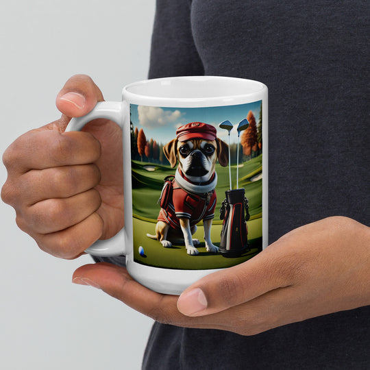 Puggle Golfer- White glossy mug v6