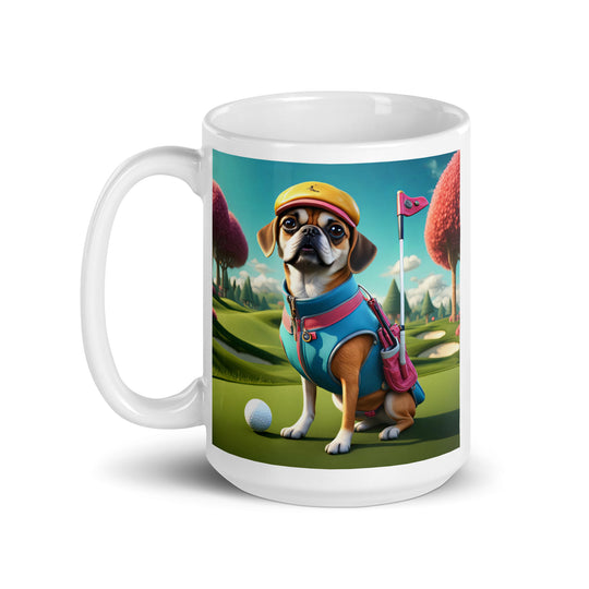 Puggle Golfer- White glossy mug v8