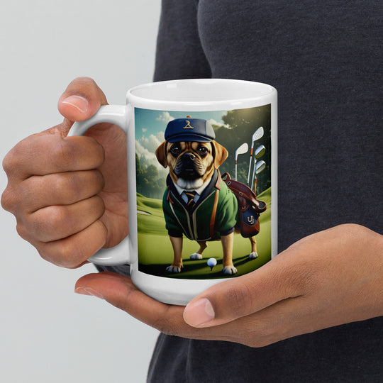 Puggle Golfer- White glossy mug v16