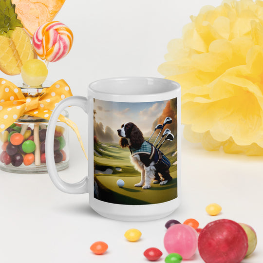 Sprocker Spaniel Golfer- White glossy mug v2