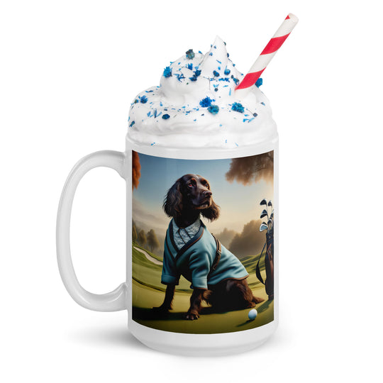 Sprocker Spaniel Golfer- White glossy mug v3