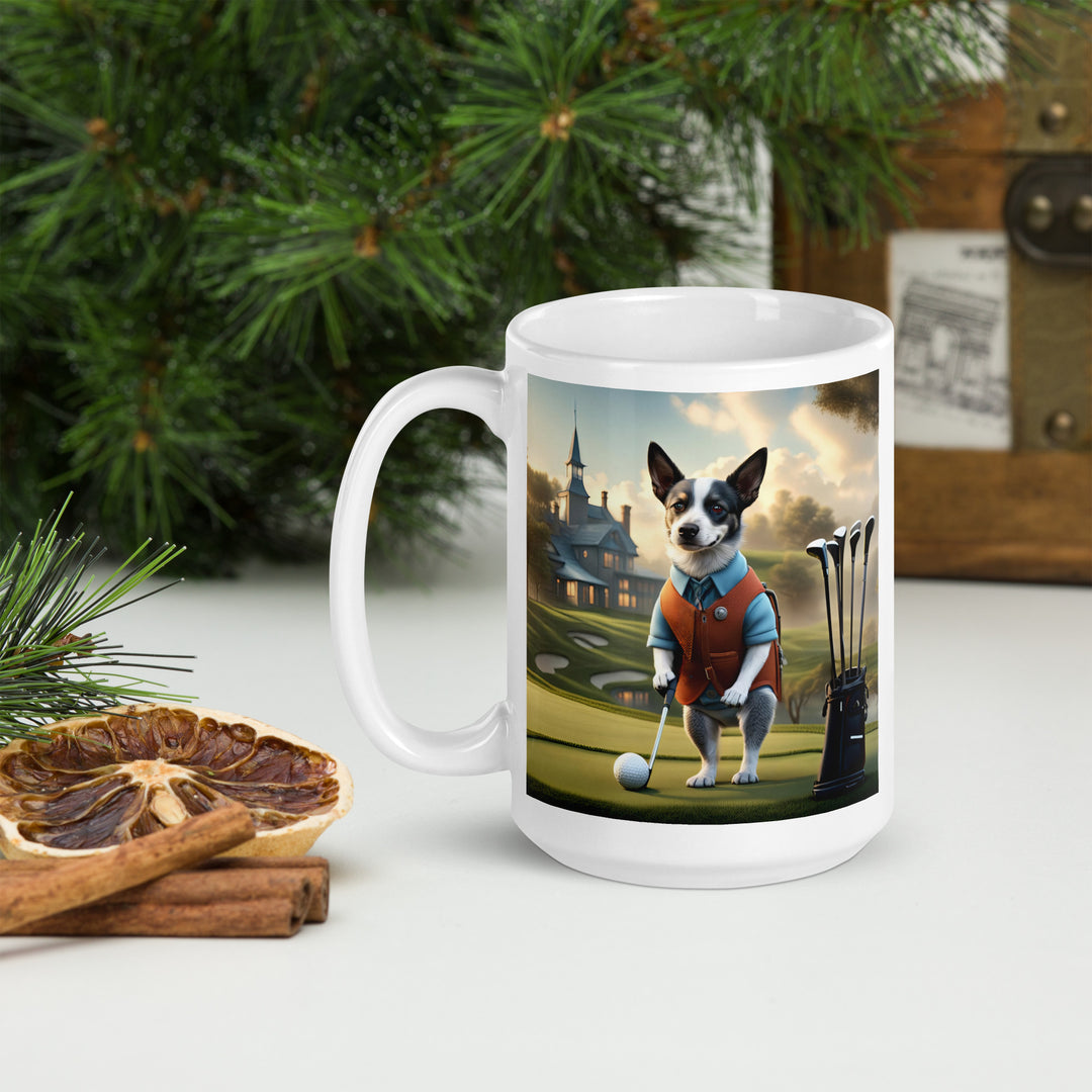 Texas Heeler Golfer- White glossy mug