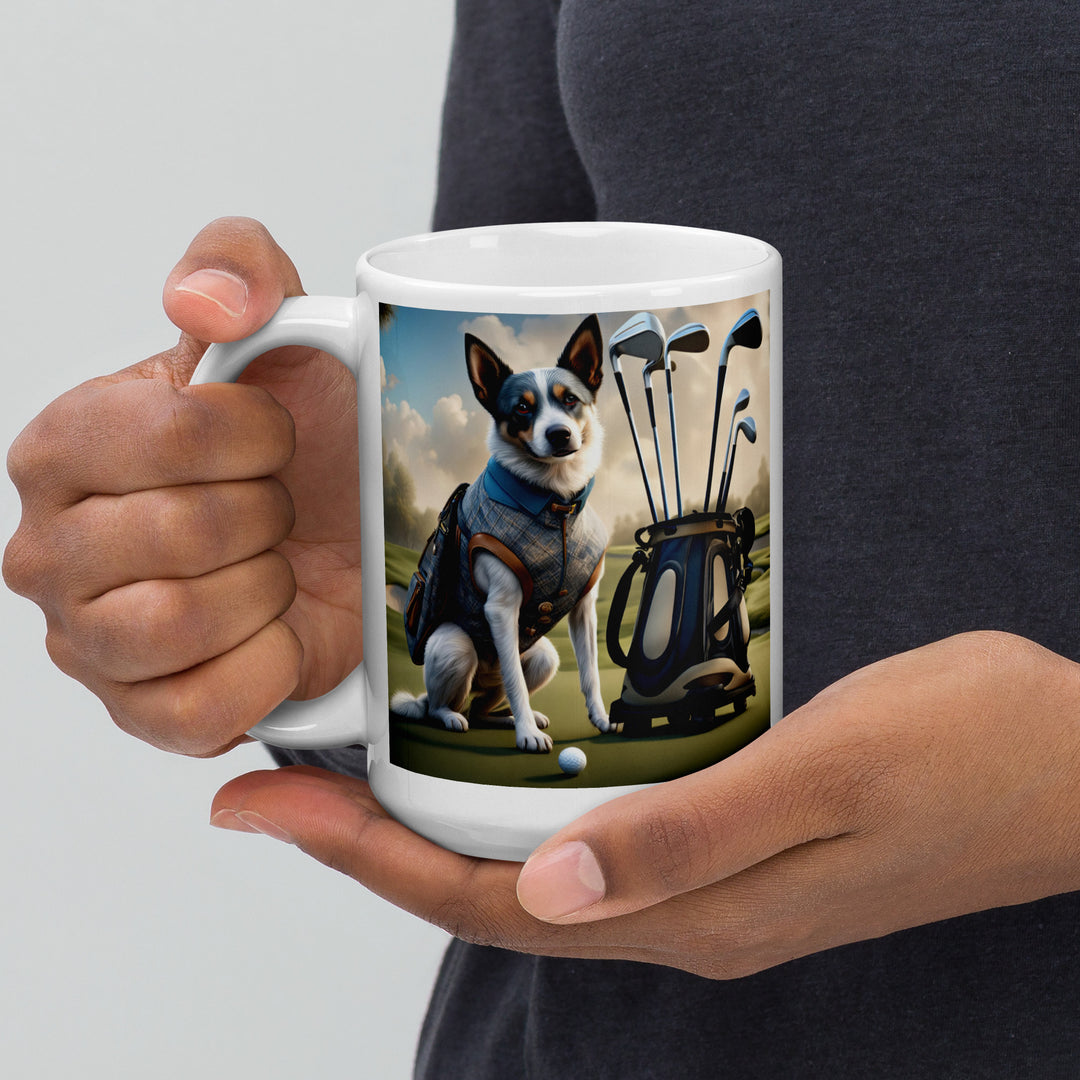 Texas Heeler Golfer- White glossy mug v4