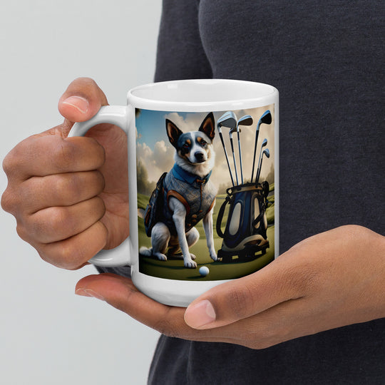 Texas Heeler Golfer- White glossy mug v4