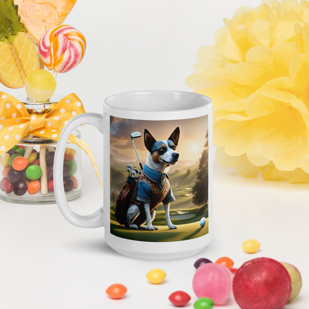 Texas Heeler Golfer- White glossy mug v6