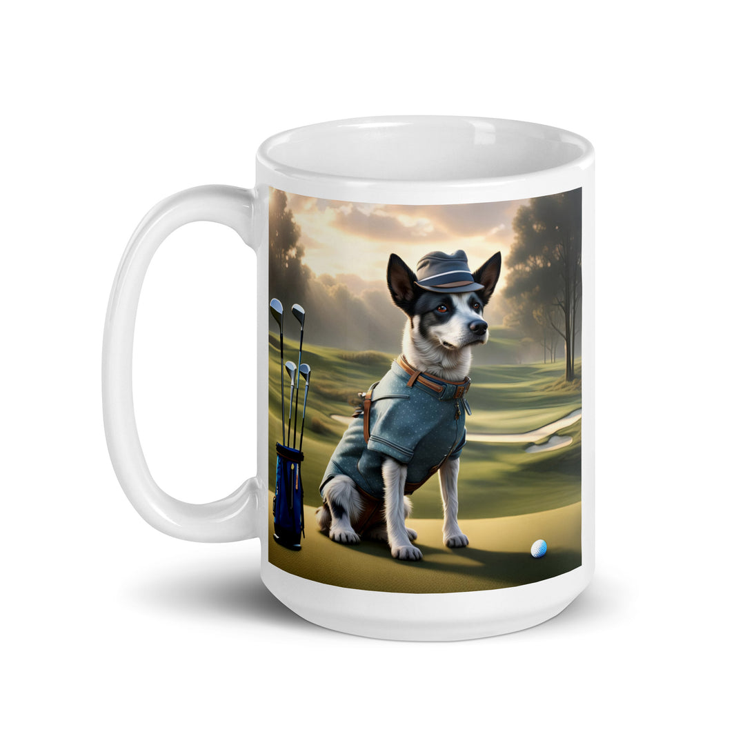 Texas Heeler Golfer- White glossy mug v8