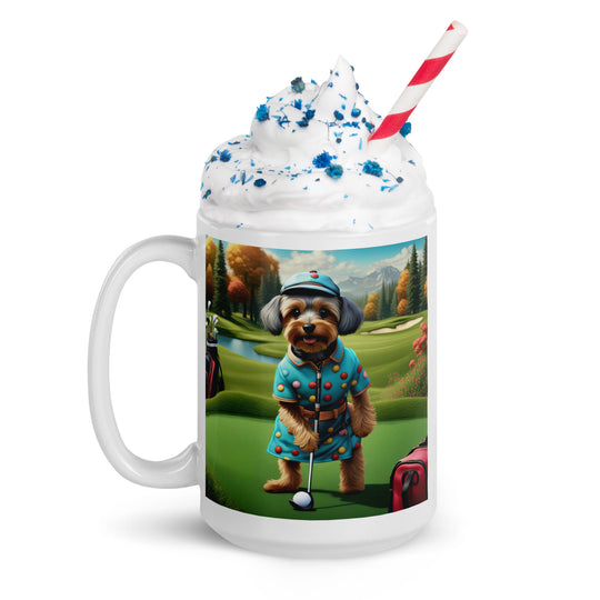 Yorkipoo Golfer- White glossy mug v8