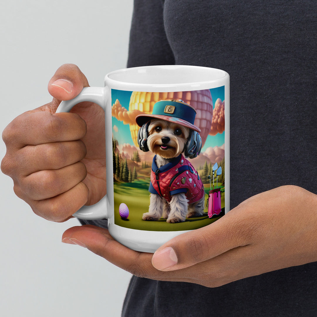 Yorkipoo Golfer- White glossy mug v9