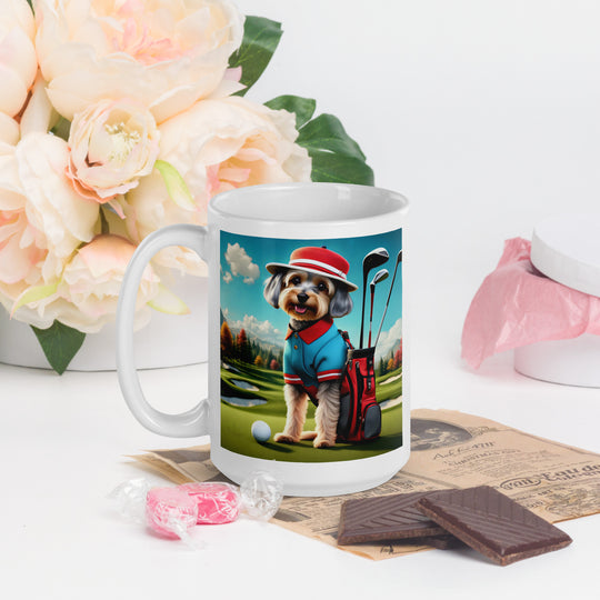 Yorkipoo Golfer- White glossy mug v13