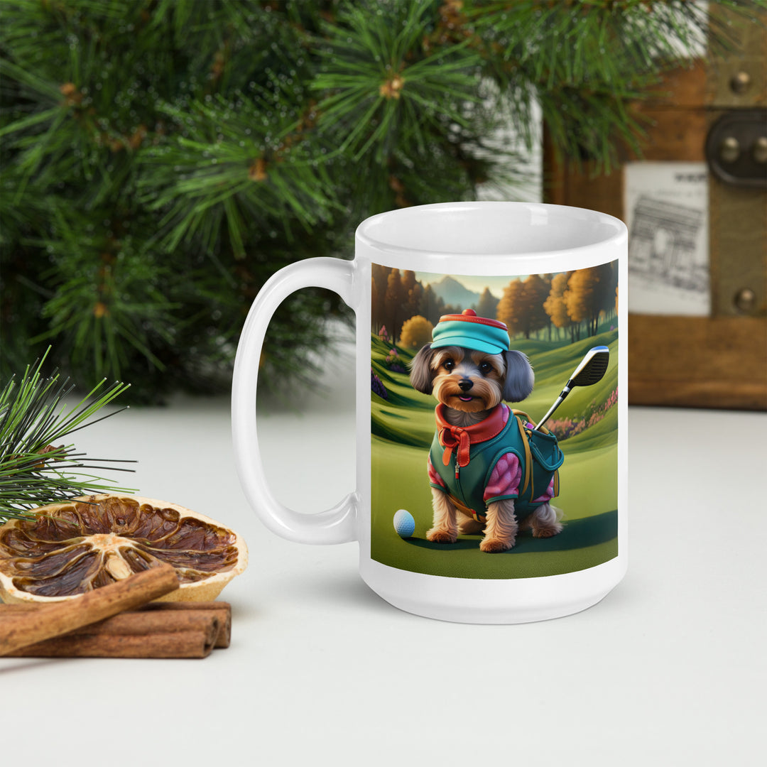 Yorkipoo Golfer- White glossy mug v14