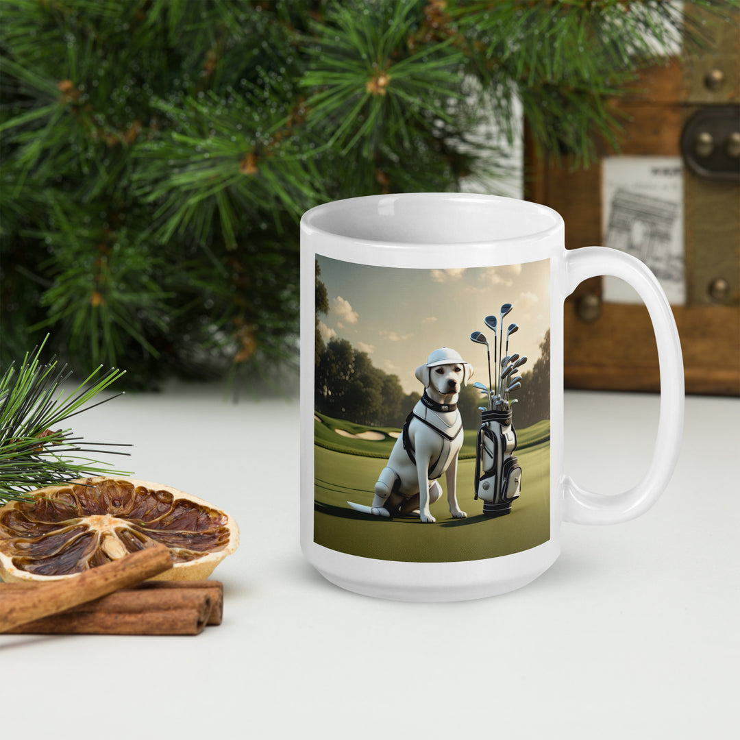 White glossy mug-Labrador Retriever Golfer V13