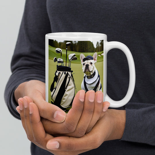 White glossy mug-French Bulldog Golfer V11