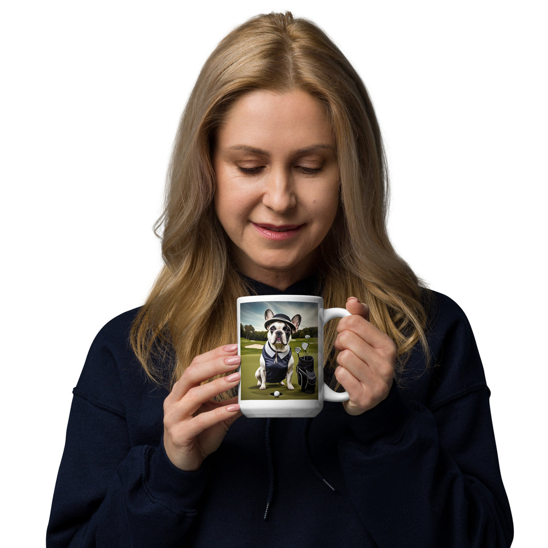 White glossy mug-French Bulldog Golfer V13