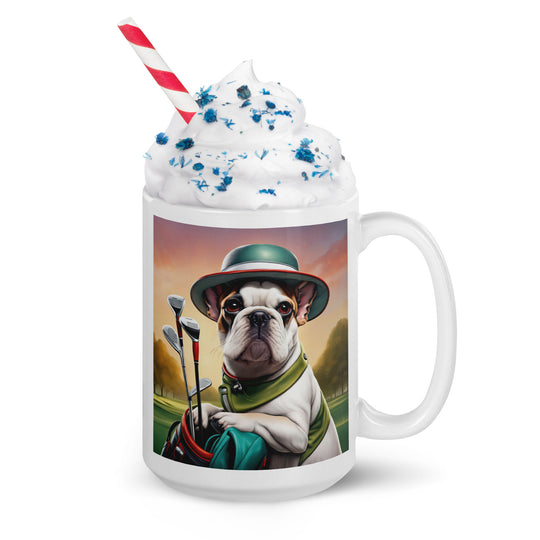 White glossy mug-French Bulldog Golfer V15