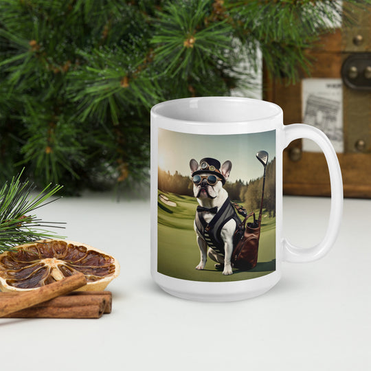 White glossy mug-French Bulldog Golfer V22