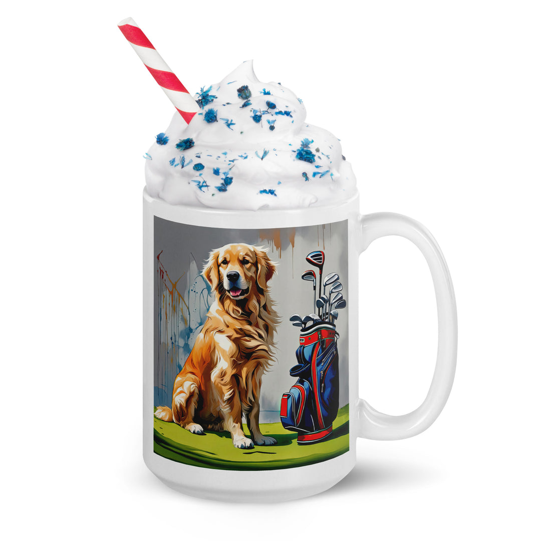 Golden Retriever Golfer- White glossy mug v3