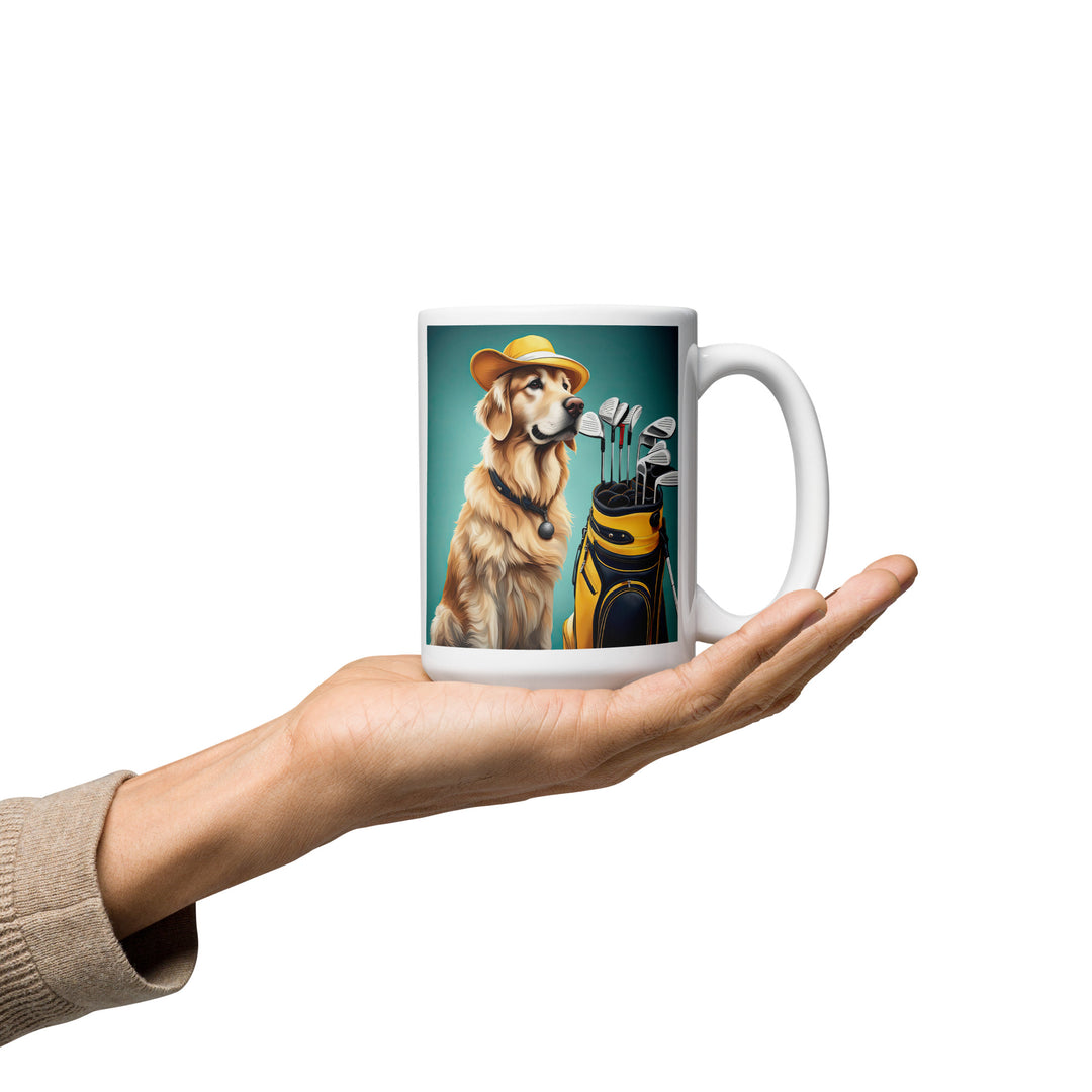 Golden Retriever Golfer- White glossy mug v4