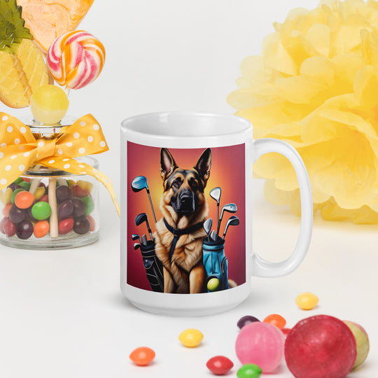 German Shepherd Golfer- White glossy mug v2