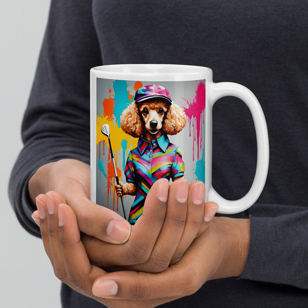 Poodle Golfer- White glossy mug v3