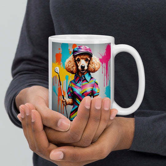 Poodle Golfer- White glossy mug v3