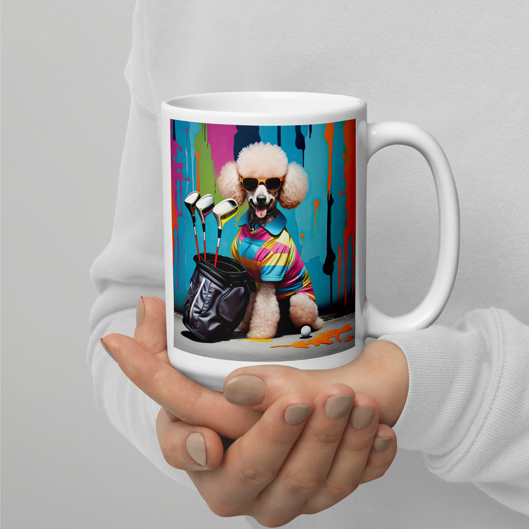 Poodle Golfer- White glossy mug v2
